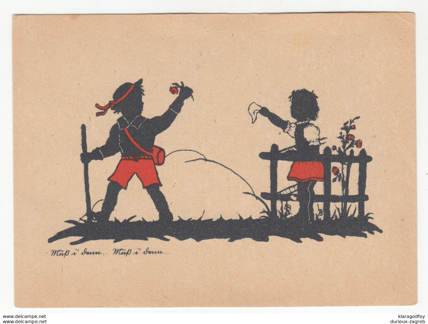 Children Silhouette Vintage Postcard Not Travelled B190601 - Silhouettes