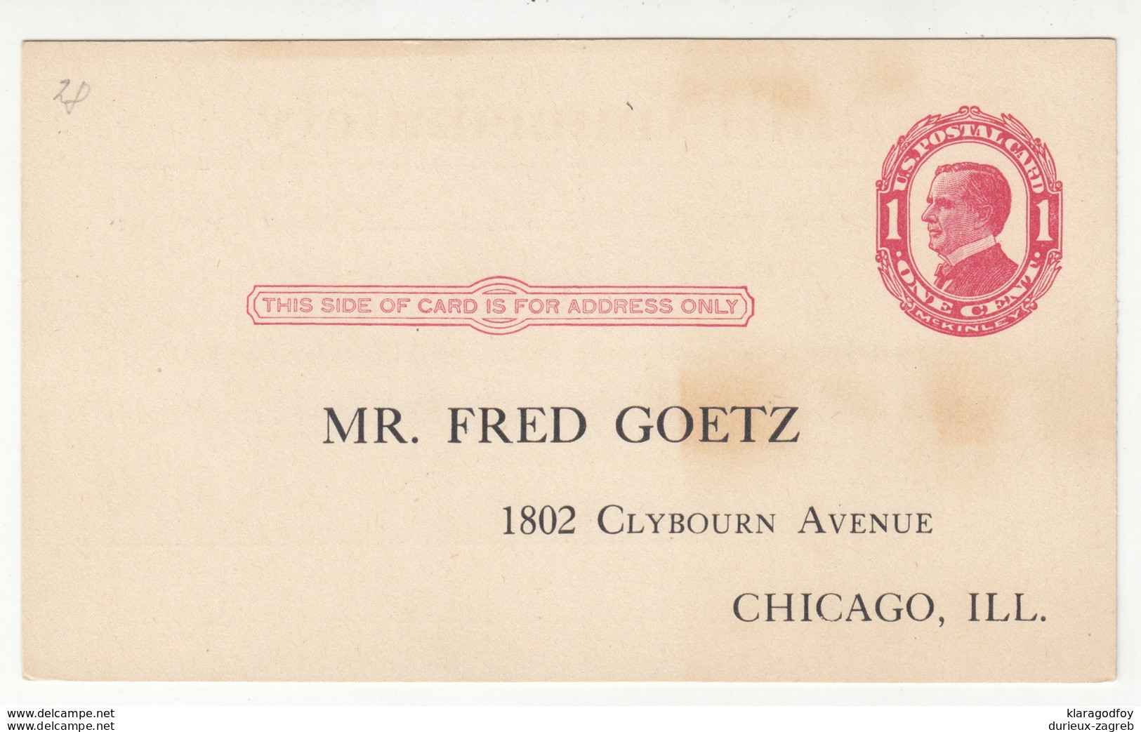 US, Fred Goetz, Chicago Pre-printed Postal Stationery Postal Card Unused 1913 B190601 - 1901-20