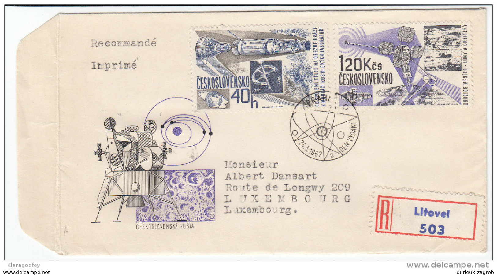 Space Stamps Registered Travelled 1967 Czechoslovakia To Luxembourg Bb160429 - Other & Unclassified