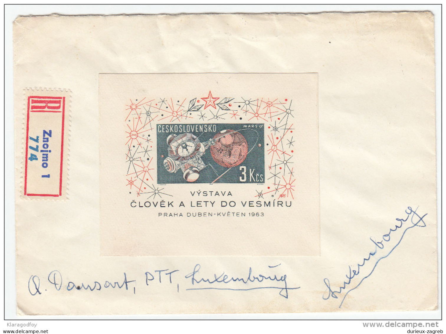 Space Stamps Registered Travelled 1963 Czechoslovakia To Luxembourg Bb160429 - Other & Unclassified