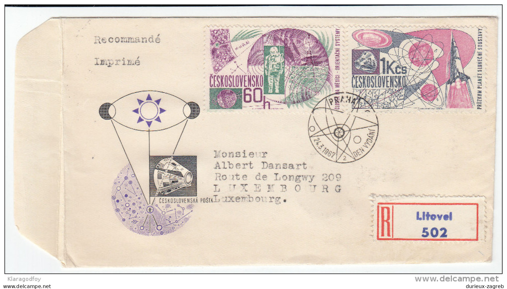 Space Stamps Registered Travelled 1967 Czechoslovakia To Luxembourg Bb160429 - Sonstige & Ohne Zuordnung
