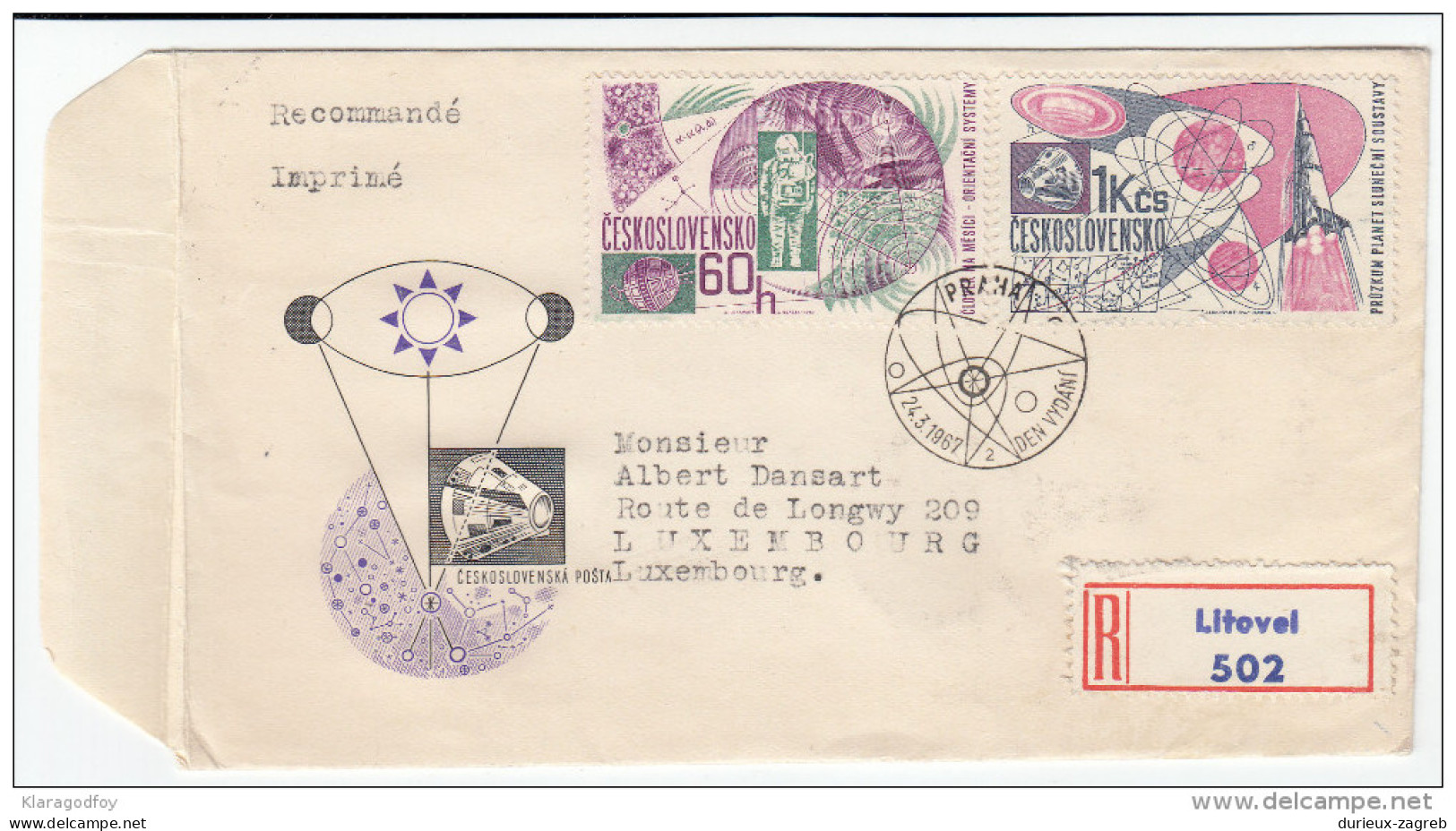 Space Stamps Registered Travelled 1967 Czechoslovakia To Luxembourg Bb160429 - Autres & Non Classés