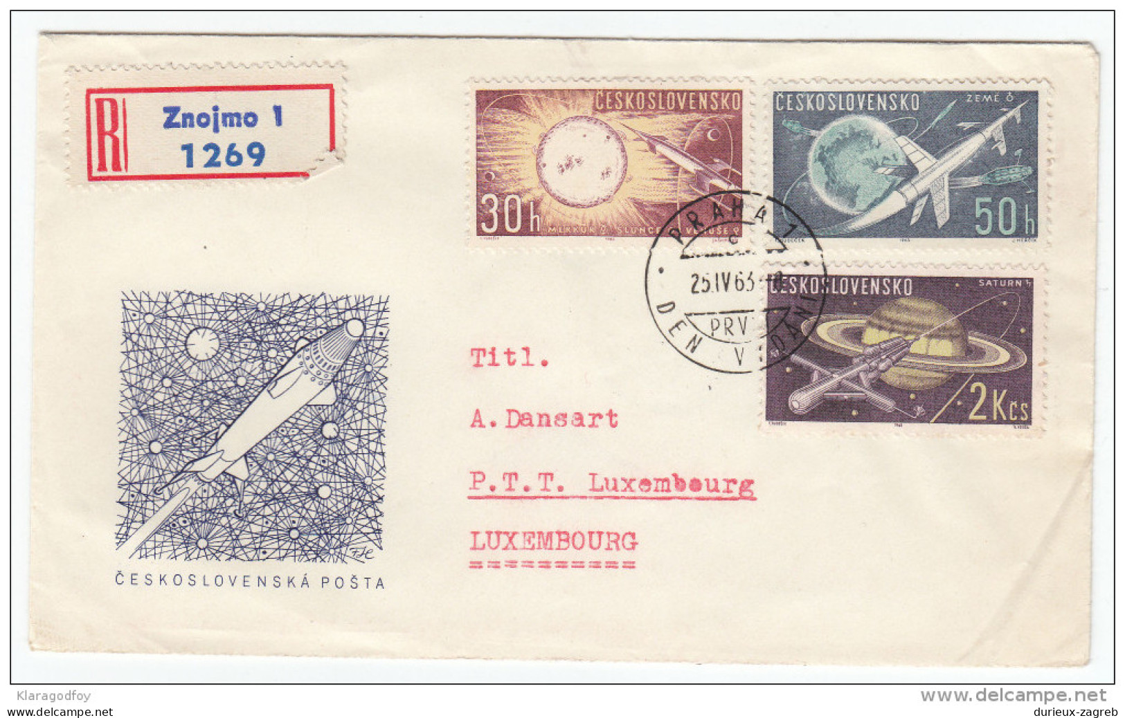 Space Stamps Registered Travelled 1963 Czechoslovakia To Luxembourg Bb160429 - Autres & Non Classés