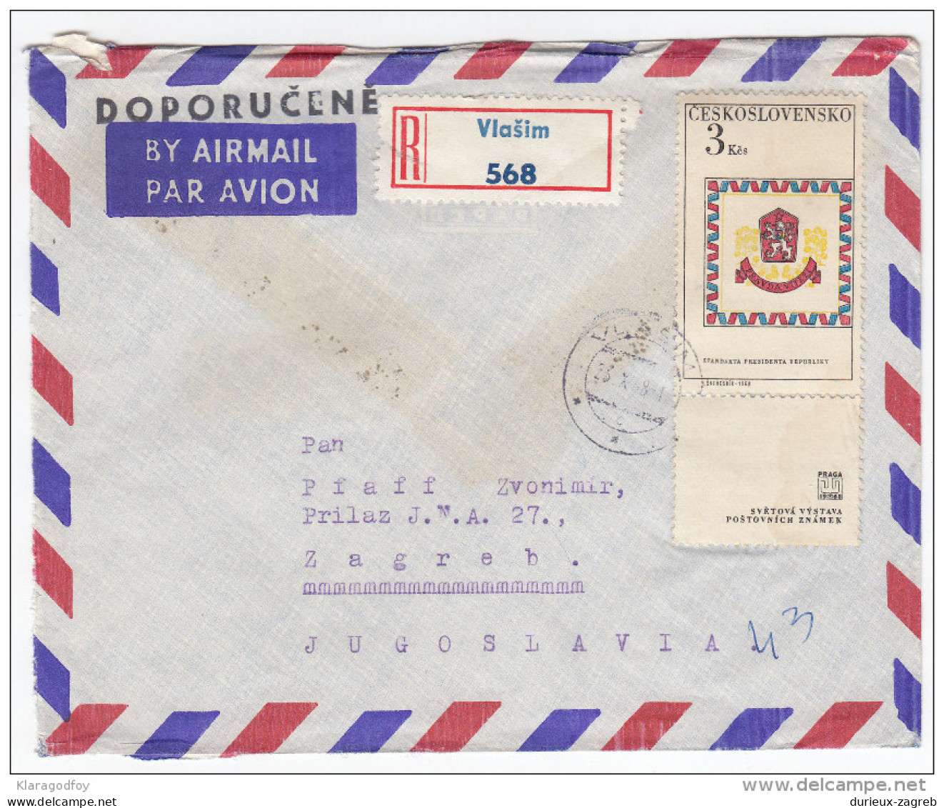 Stamps On Registered Air Mail Letter Cover Travelled 1968 Czechoslovakia To Yugoslavia Bb160301 - Sonstige & Ohne Zuordnung