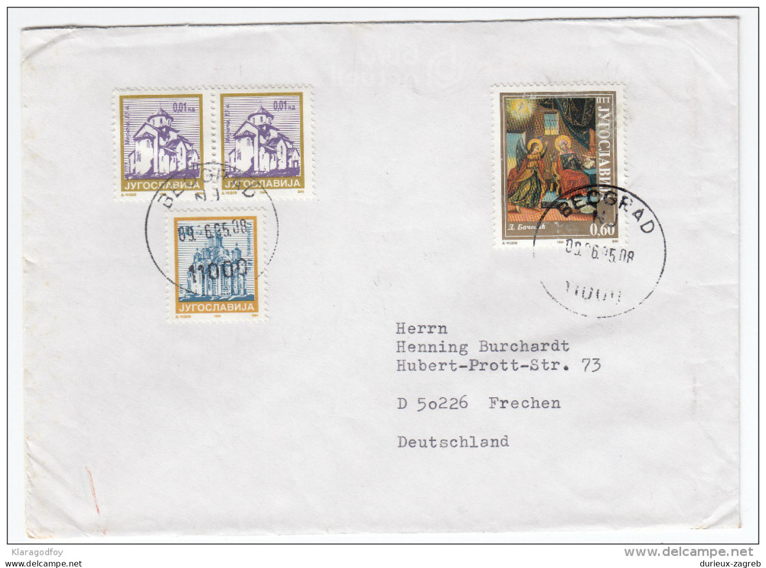 Yugoslavia Letter Cover Travelled 1994 Belgrade To Frechen Bb151214 - Lettres & Documents