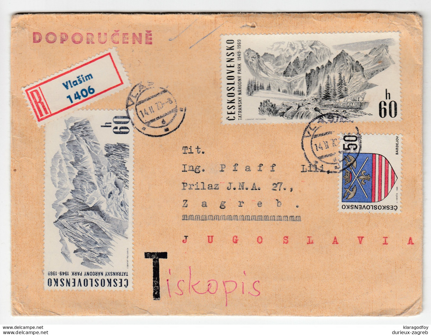 Registered Letter Cover Travekked 1970 Vlasim To Zagreb Bb170325 - Covers & Documents