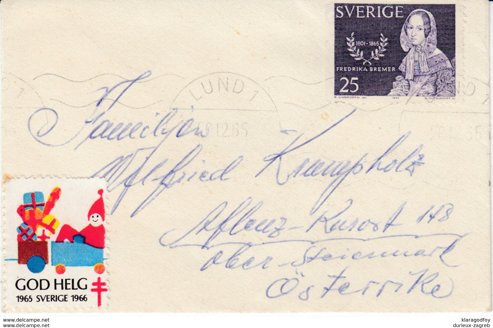 Sweden Sverige Gold Helg Stamp On Small Letter Cover Travelled 1965 Lund To Aflenz Bb161210 - Lettres & Documents