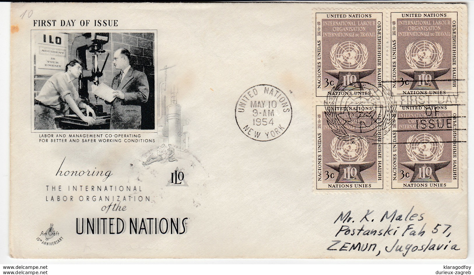 United Nations 12 FDCs Travelled 1953-57 New York To Zemun B Bb170325 - Covers & Documents