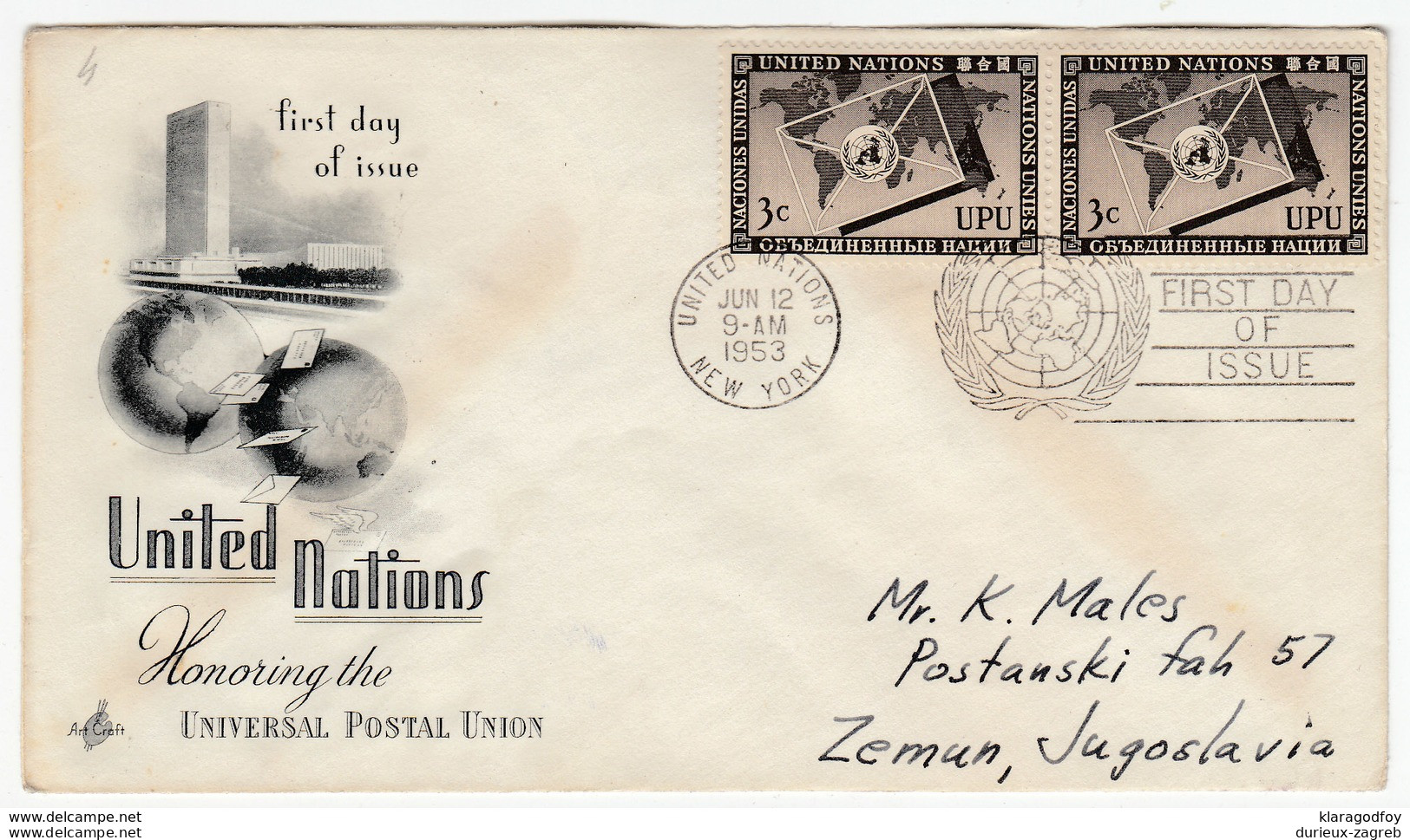 United Nations 12 FDCs travelled 1953-57 New York to Zemun b bb170325