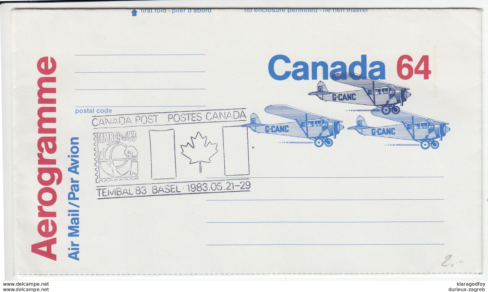 Canada Aerogramme 1983 Unused Bb161110 - Poste Aérienne