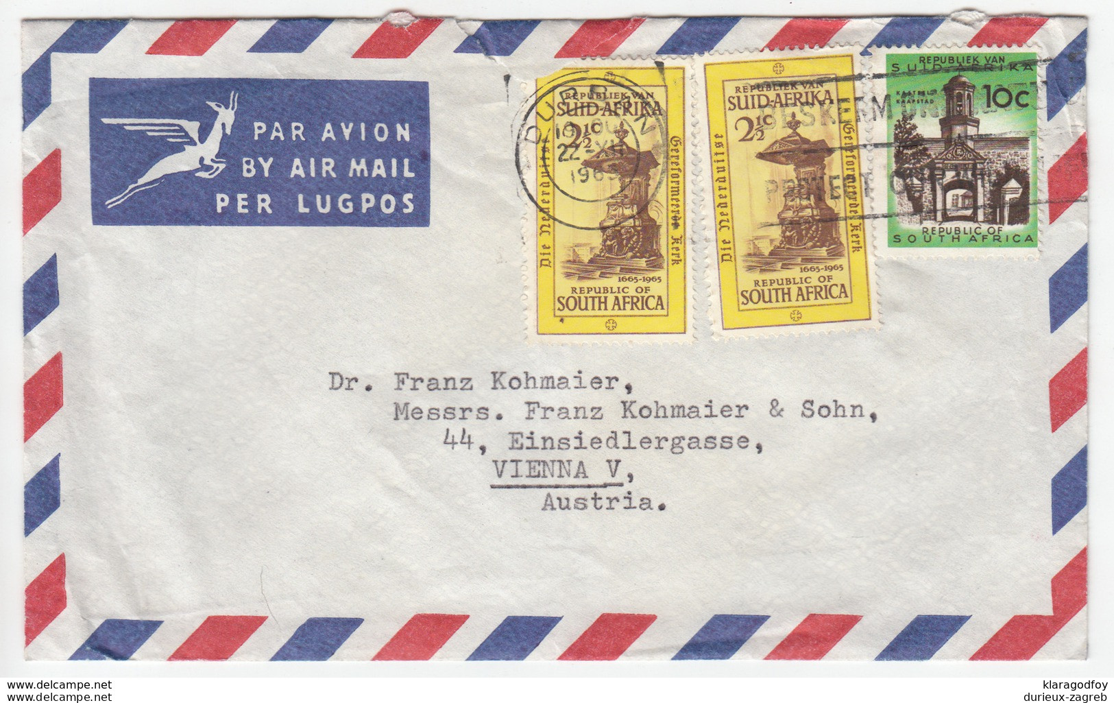 South Africa Airmail Cover Letter Travelled 1965 Durban To Wien Bb161110 - Lettres & Documents