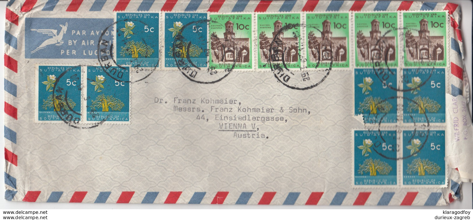 South Africa Airmail Cover Letter Travelled 1967 Durban To Wien Bb161110 - Brieven En Documenten