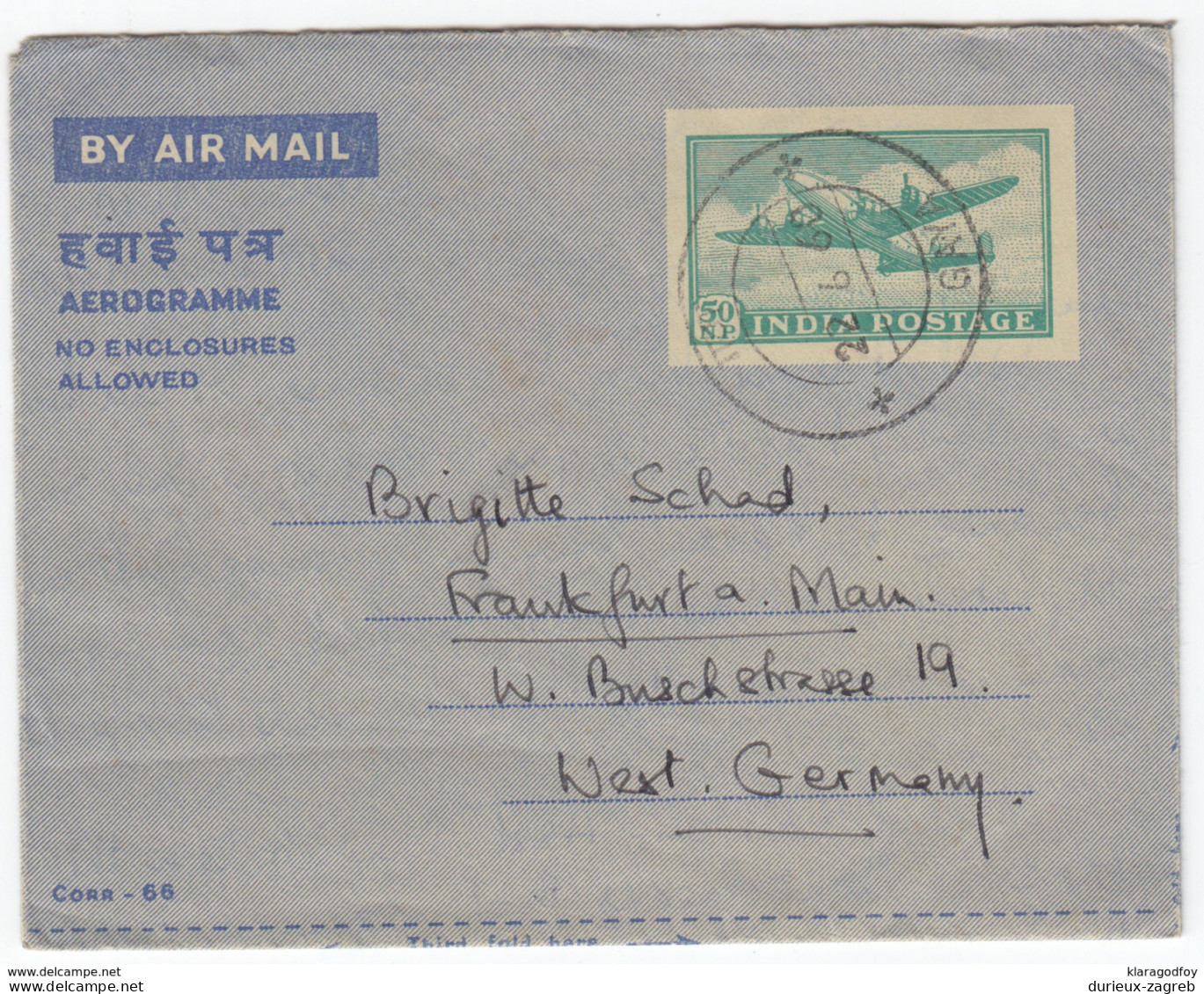 India Aerogramme Travelled 1960 Gaya To Frankfurt Bb161110 - Posta Aerea