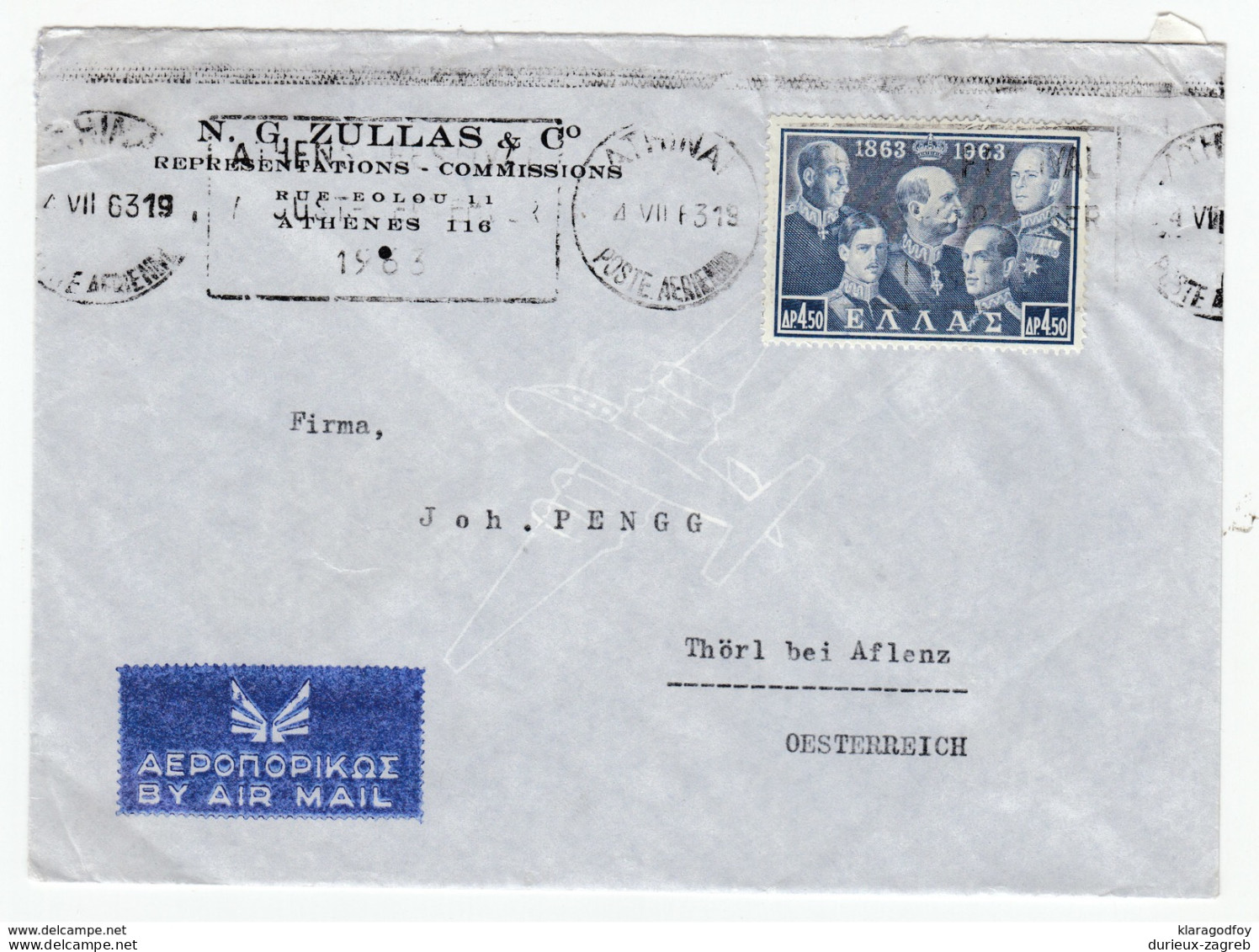 N. G. Zullas Company 5 Air Mail Letters Cover Travelled 1960s Athens To Thörl Bei Aflenz Bb161210 - Storia Postale