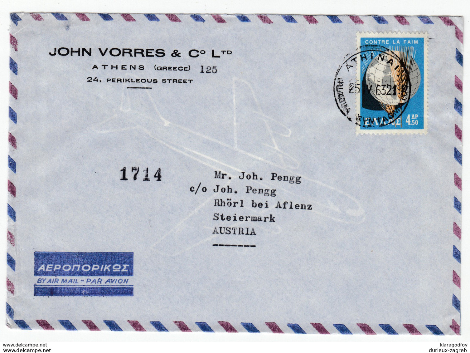 John Vorres Company 6 Air Mail Letters Cover Travelled 1960s Athens To Thörl Bei Aflenz Bb161210 - Briefe U. Dokumente