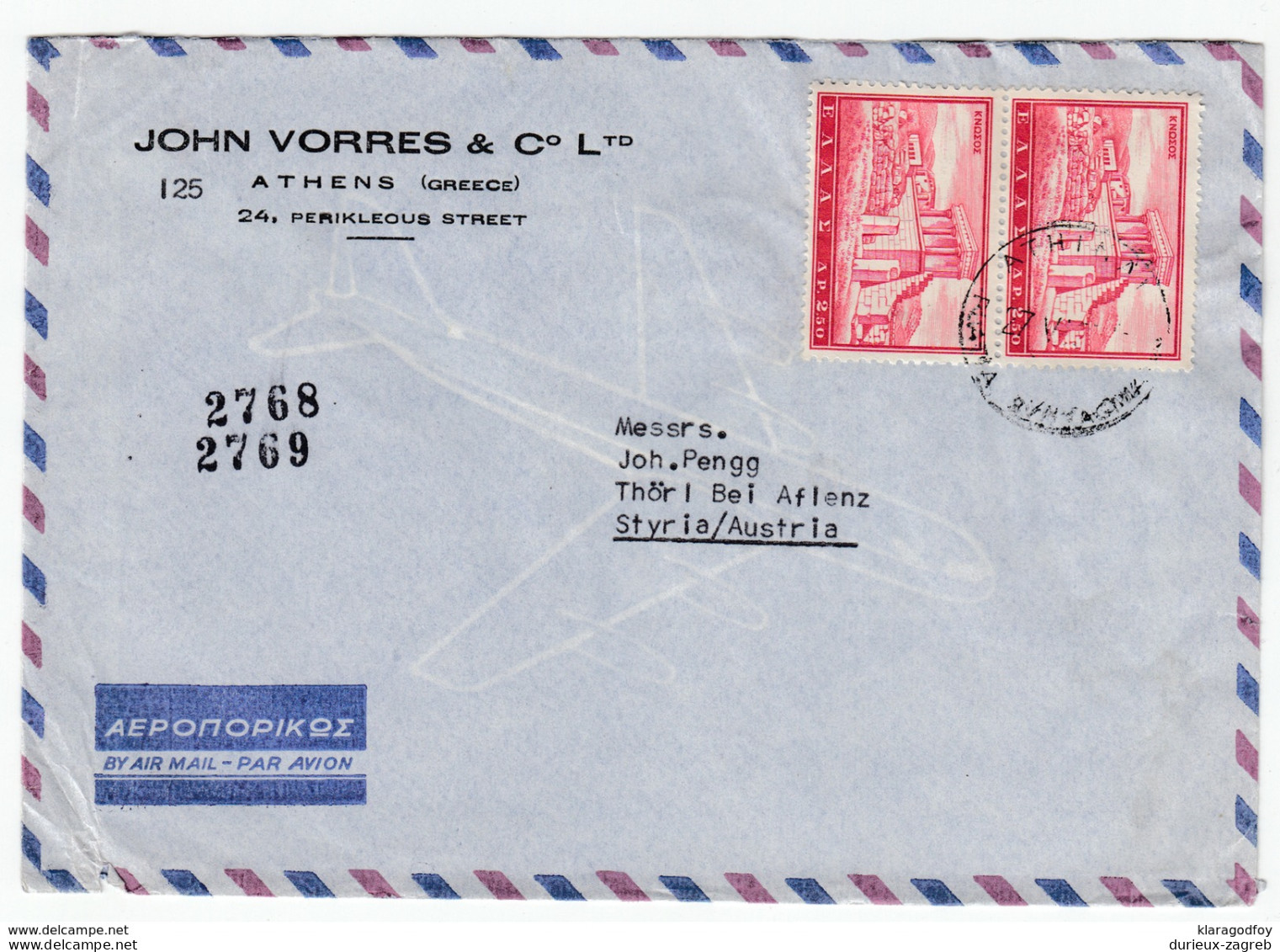 John Vorres Company 6 Air Mail Letters Cover Travelled 1960s Athens To Thörl Bei Aflenz Bb161210 - Briefe U. Dokumente