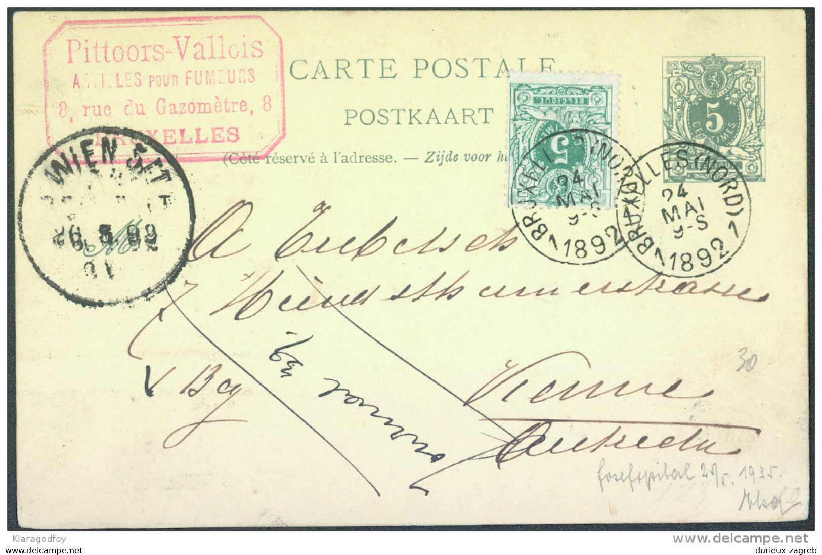 Belgium Old Postal Stationery Postcard Carte Postale Postkaart Travelled 1892 Bb - Altri & Non Classificati