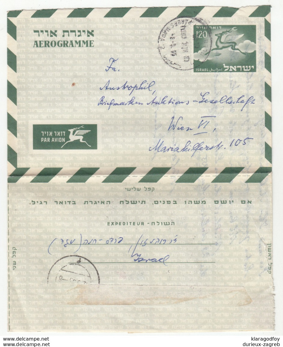 Israel Postal Stationery Aerogramme Posted 1955 To Austria B191215 - Posta Aerea