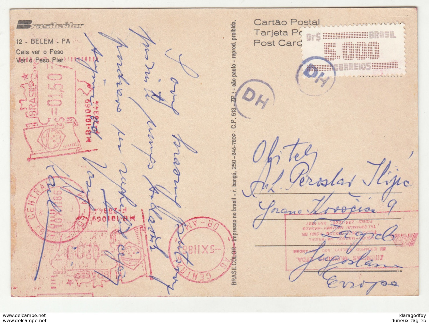 Belem Old Postcard Posted 1988 To Yugoslavia Meter Stamps Bb200110 - Belém