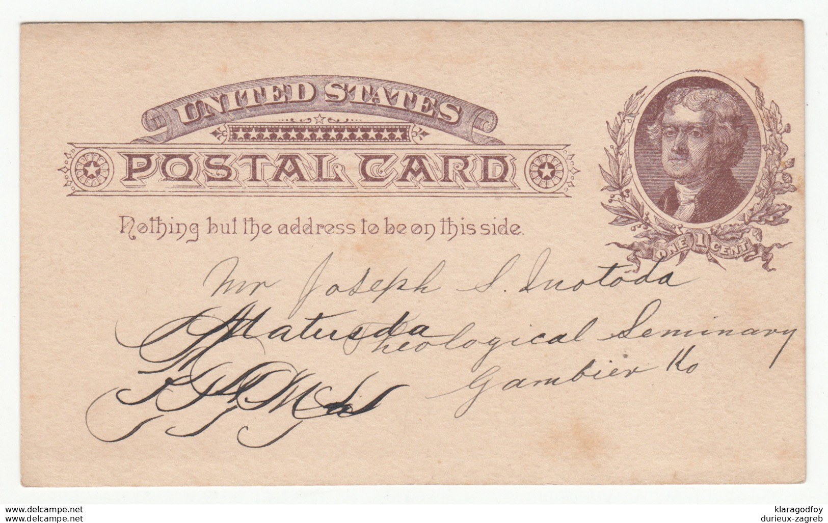 United States Postal Stationery Postcard Travelled? (Japanese Manuscript On The Back) B180901 - ...-1900