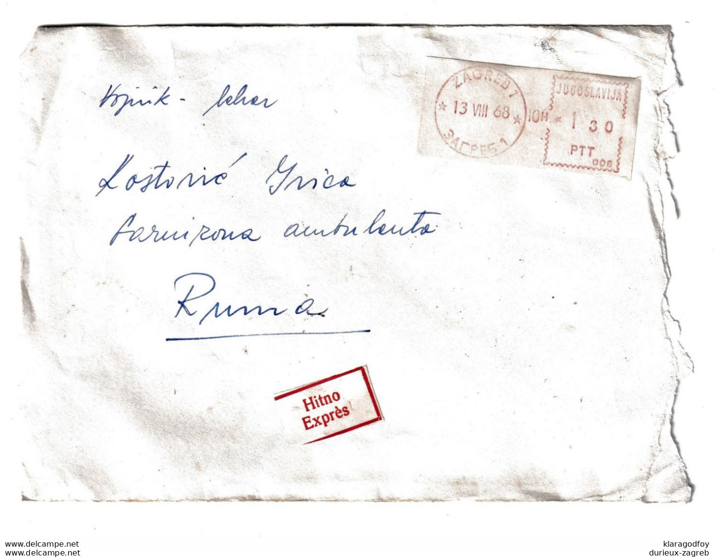 Letter Cover Meter Stamp Expres Posted 1968 Zagreb To Ruma Via Srem. Mitrovica B210401 - Altri & Non Classificati