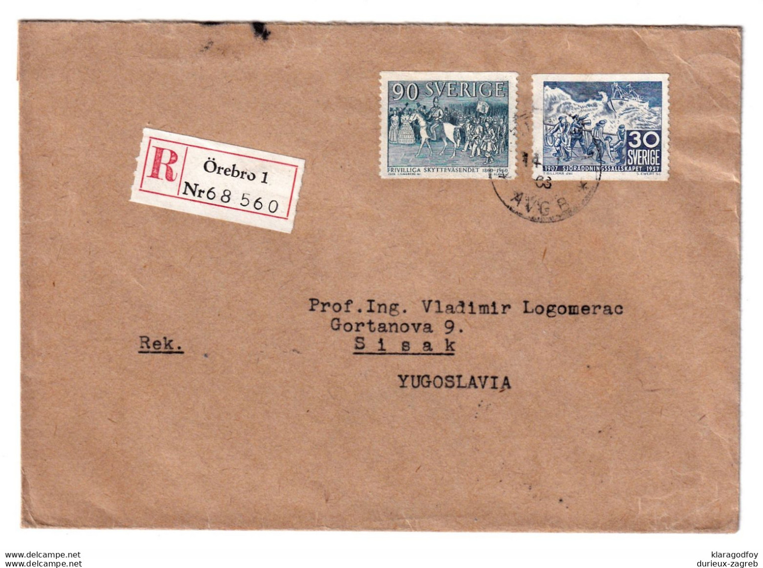 Sweden Letter Cover Posted Registered 1963 Orebro To Sisak B201210 - Lettres & Documents