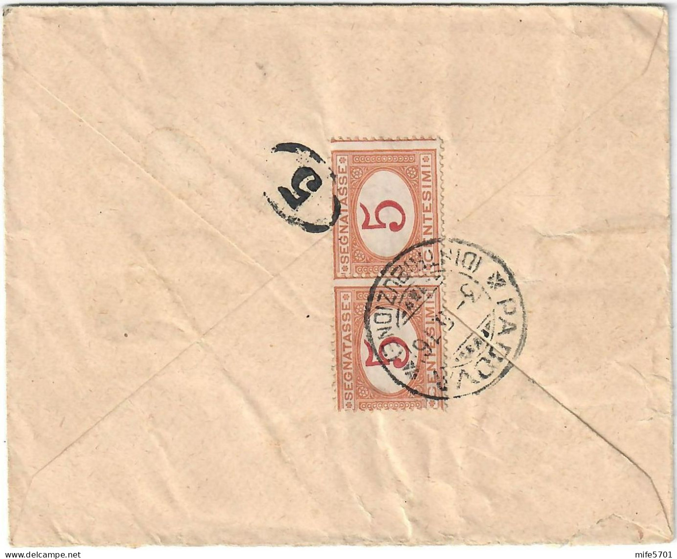 REGNO D'ITALIA - BUSTA ANULLO PADOVA DEL 2.5.1916 TASSATA CON COPPIA C. 5 - SASSONE TAX20 - Postage Due