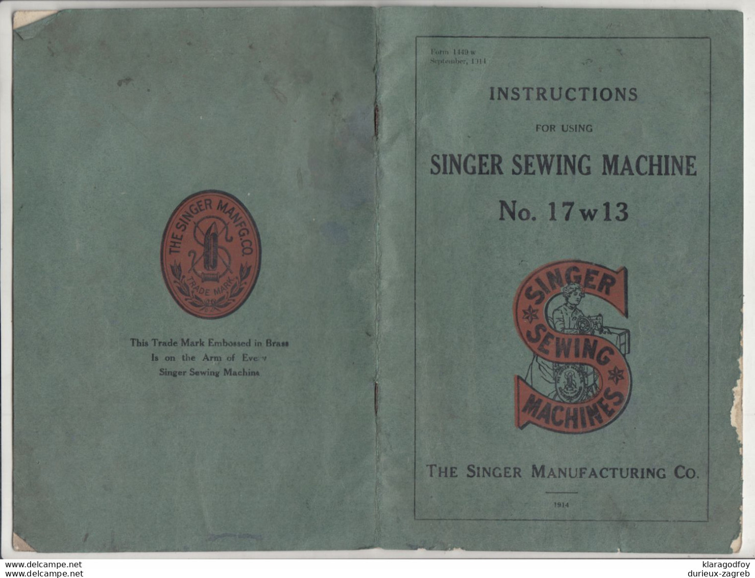 Singer Sewing Machine No. 17w13 1914 Original Vintage Manual 20 Pages 201001 - Supplies And Equipment