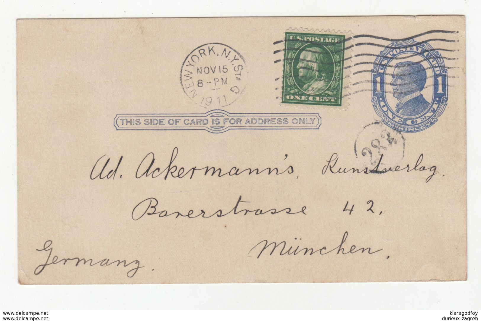 Emil Spielvogel, Fine Art And Importer, New York Pre-printed Postal Stationery Postcard Posted 1911 B200720 - 1901-20
