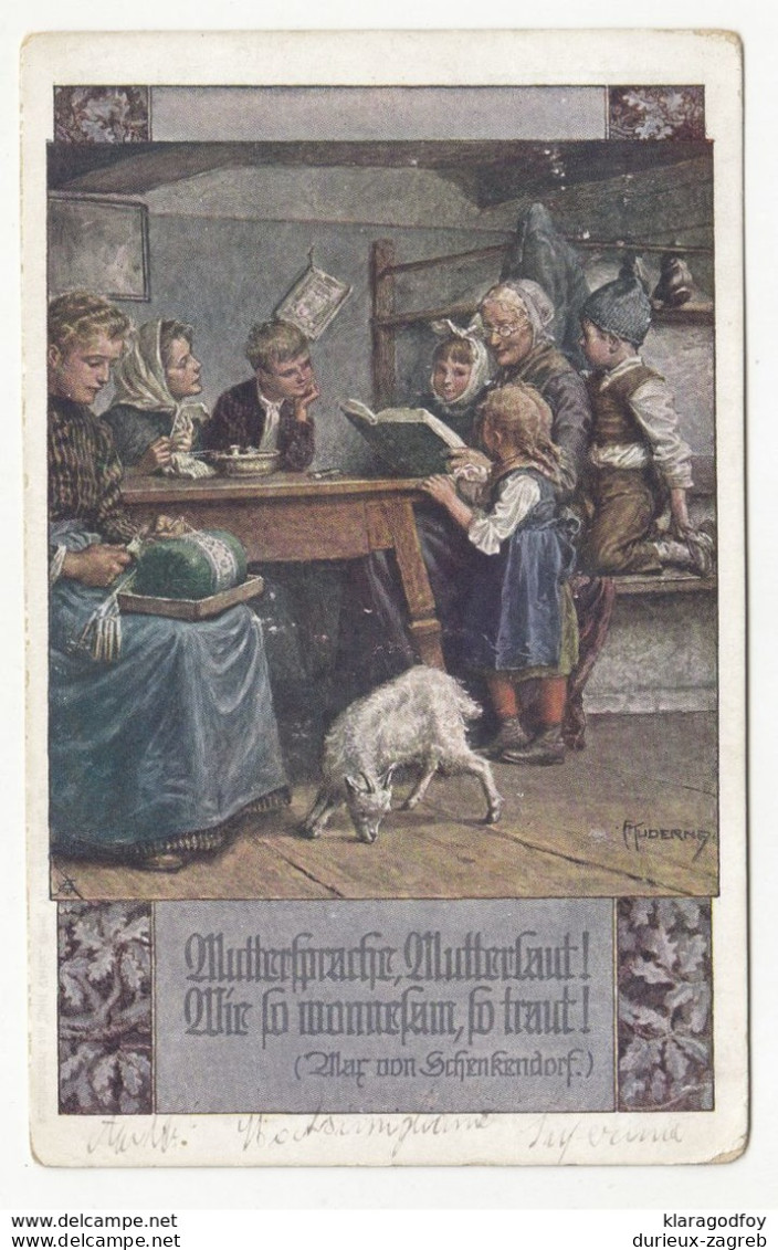 Franz Kuderna: Muttersprache. Old Deutsche Schulverein Postcard Posted 1916 Sisak To Pecs - Censored B200701 - Kuderna