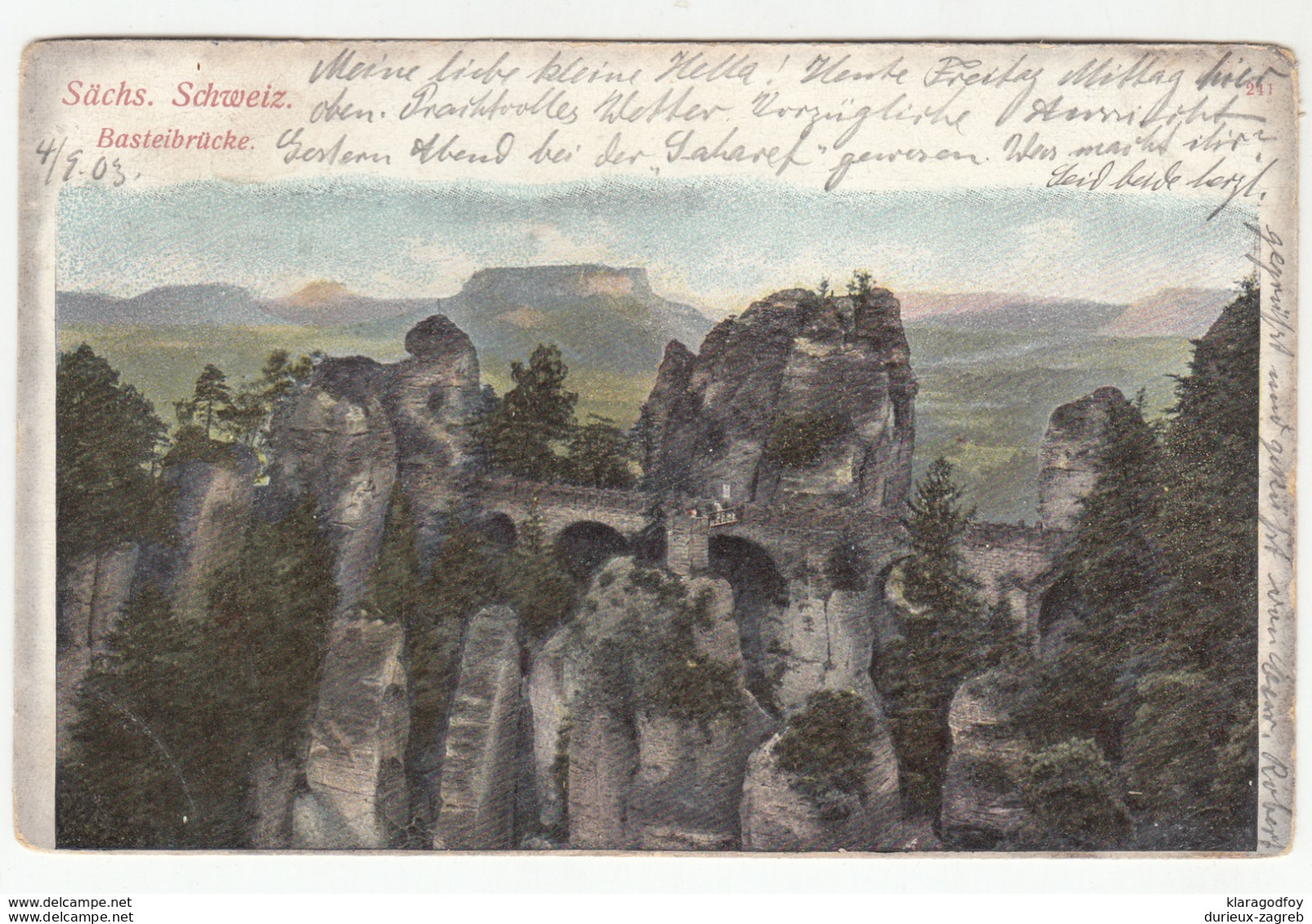 Saxon Switzerland Old Postcard Posted 1903 Bastei To Breaunschweig B200405 - Bastei (sächs. Schweiz)