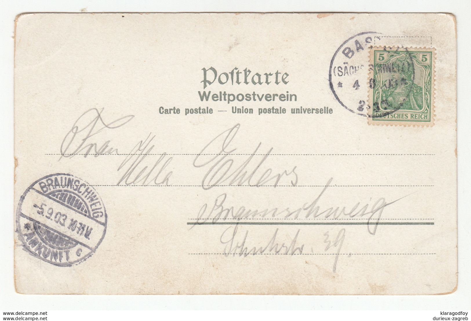 Saxon Switzerland Old Postcard Posted 1903 Bastei To Breaunschweig B200405 - Bastei (sächs. Schweiz)