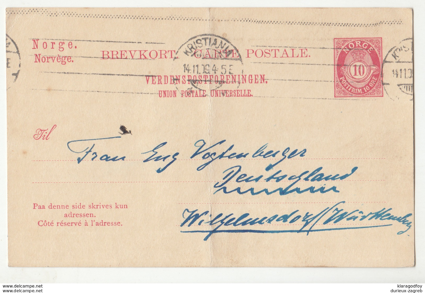 Norway UPU Postal Stationery Postcard Posted 1919 To Germany B200310 - Interi Postali