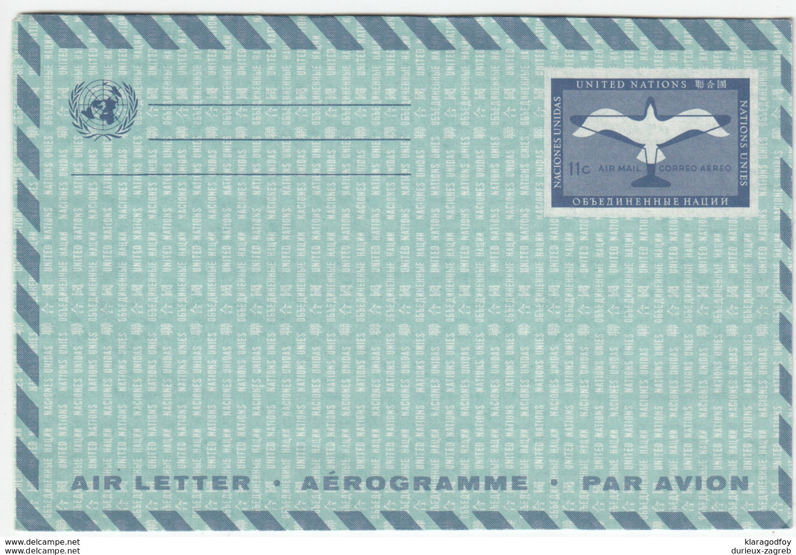 United Nations 11c Aerogramme Unused B170420 - Airmail