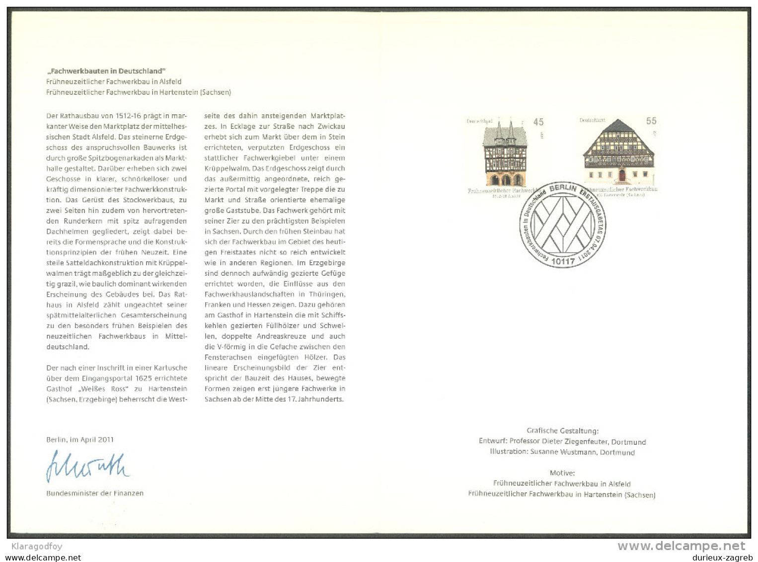 Germany 2011 Fachwerkbauten Bundesminister Der Finanzen Card Mi.2861/62  Bb150924 - Privatumschläge - Gebraucht