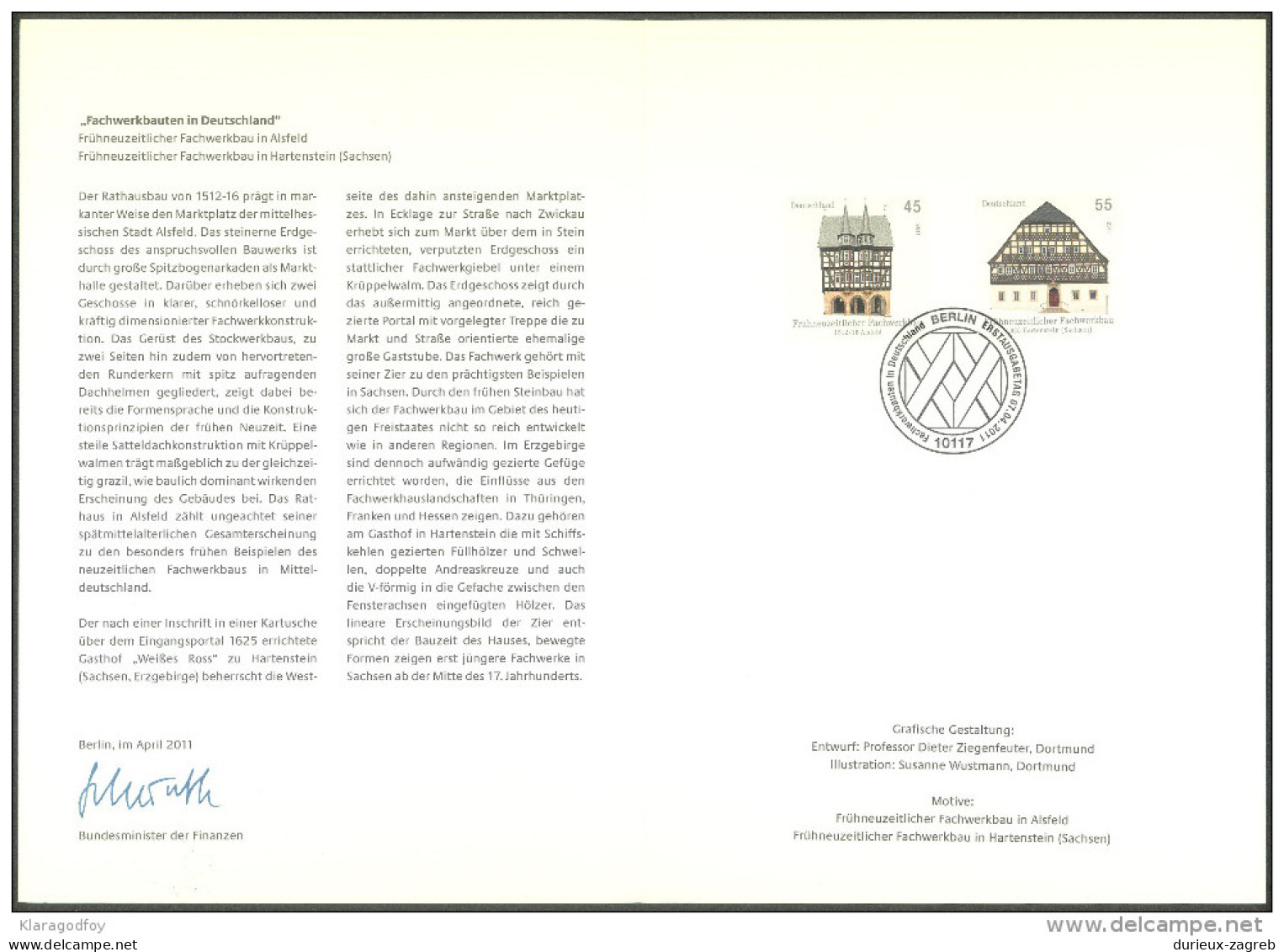 Germany 2011 Fachwerkbauten Bundesminister Der Finanzen Card Mi.2861/62  Bb150924 - Enveloppes Privées - Oblitérées