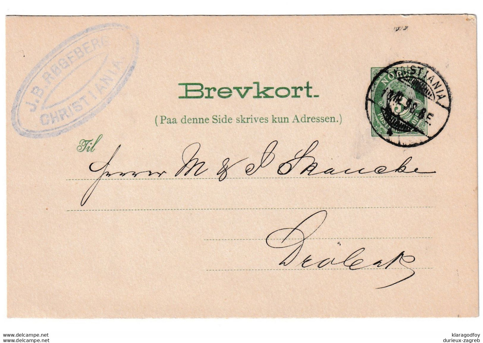 Norway Old Postal Stationery Postcard Posted 1898 B210410 - Postwaardestukken