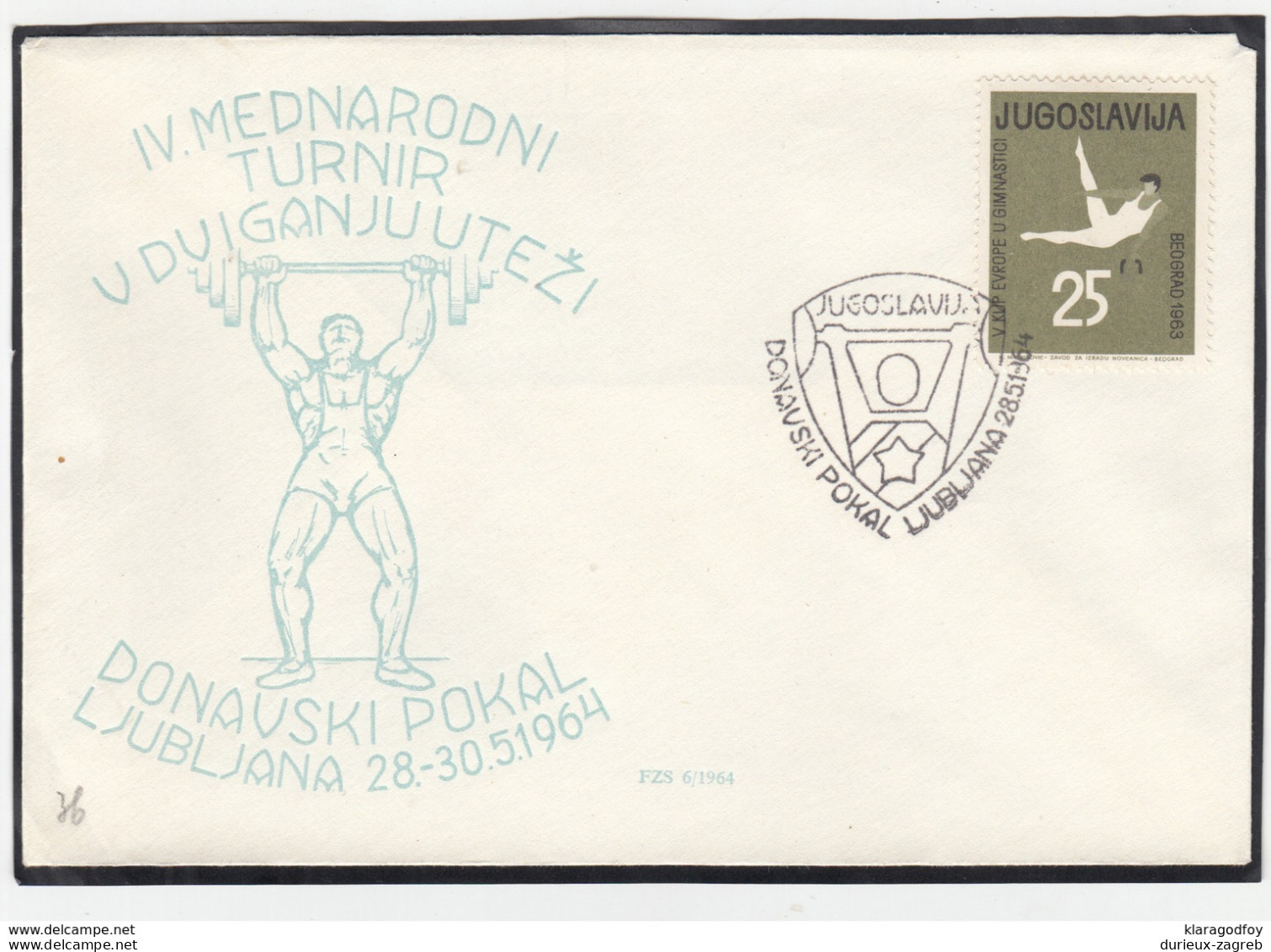 Yugoslavia, 4th International Weightlifting Tournament Ljubljana 1964 "Donavski Pokal" Illustrated Cover & Pmk B180210 - Weightlifting