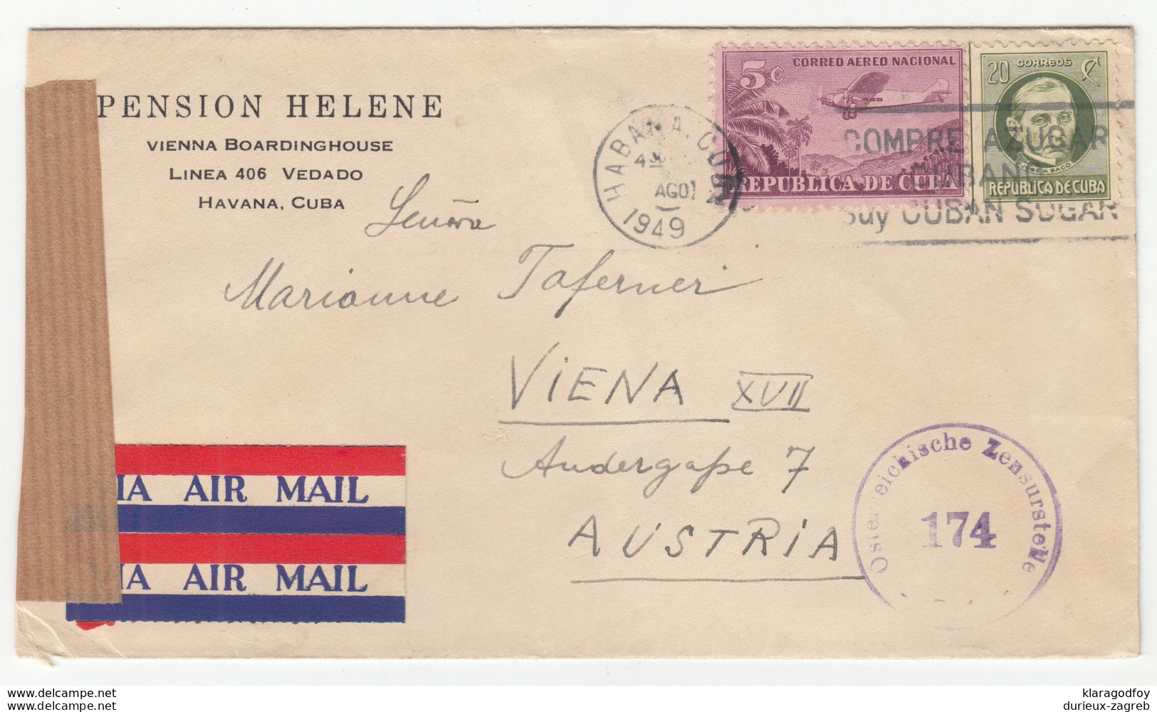 Pension Helene Company Letter Cover Travelled Air Mail 1949 To Austria - Censored B170915 - Luftpost