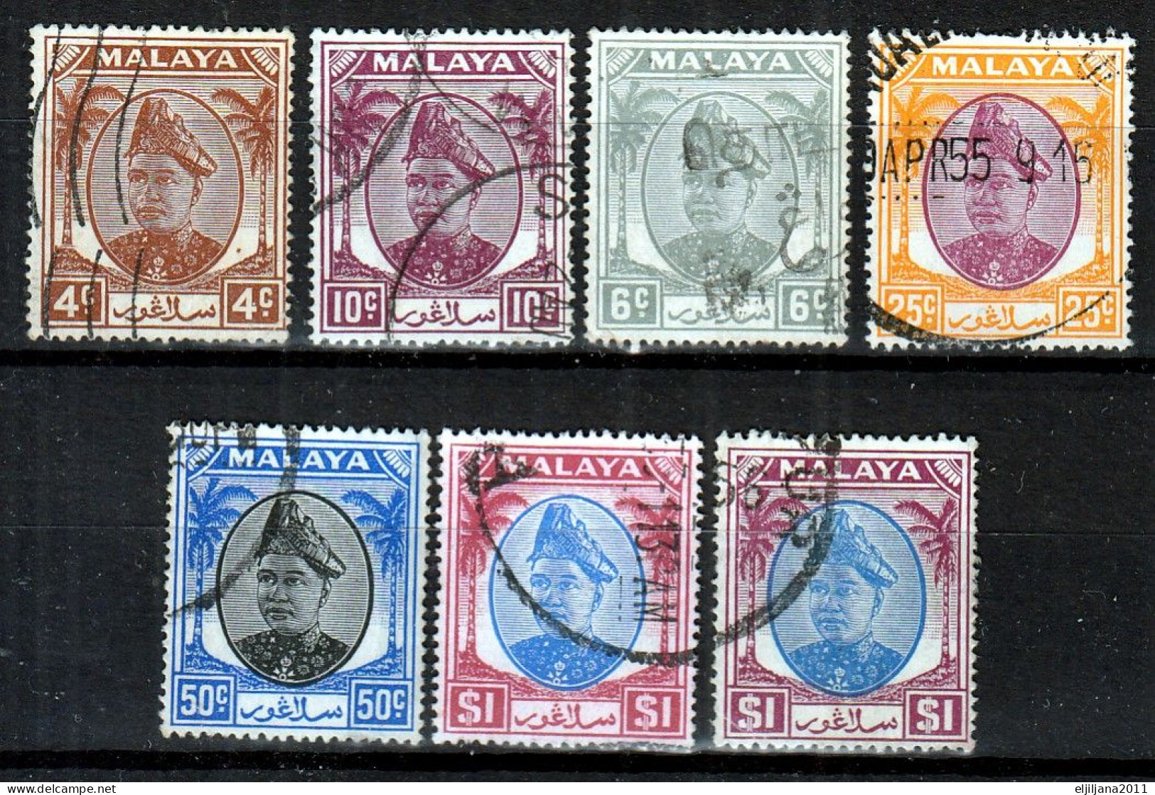 SALE !! 50 % OFF !! ⁕ MALAYA 1949 Malayan States - Selangor ⁕ Sultan Hisamud-din Alam Shah ⁕ 7v Used - Selangor