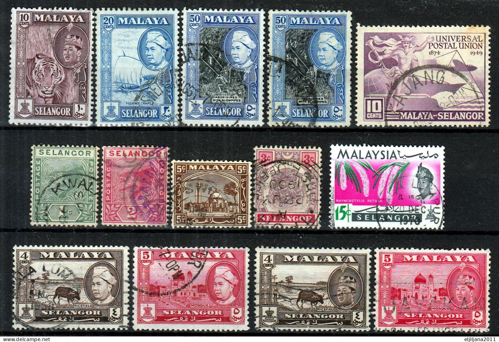 SALE !! 50 % OFF !! ⁕ MALAYA Malayan States SELANGOR ⁕ Collection / Lot  14v Used - Selangor