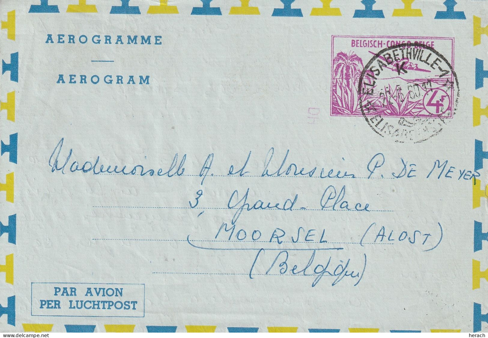 Congo Belge Aérogramme Elisabethville Pour La Belgique 1960 - Storia Postale