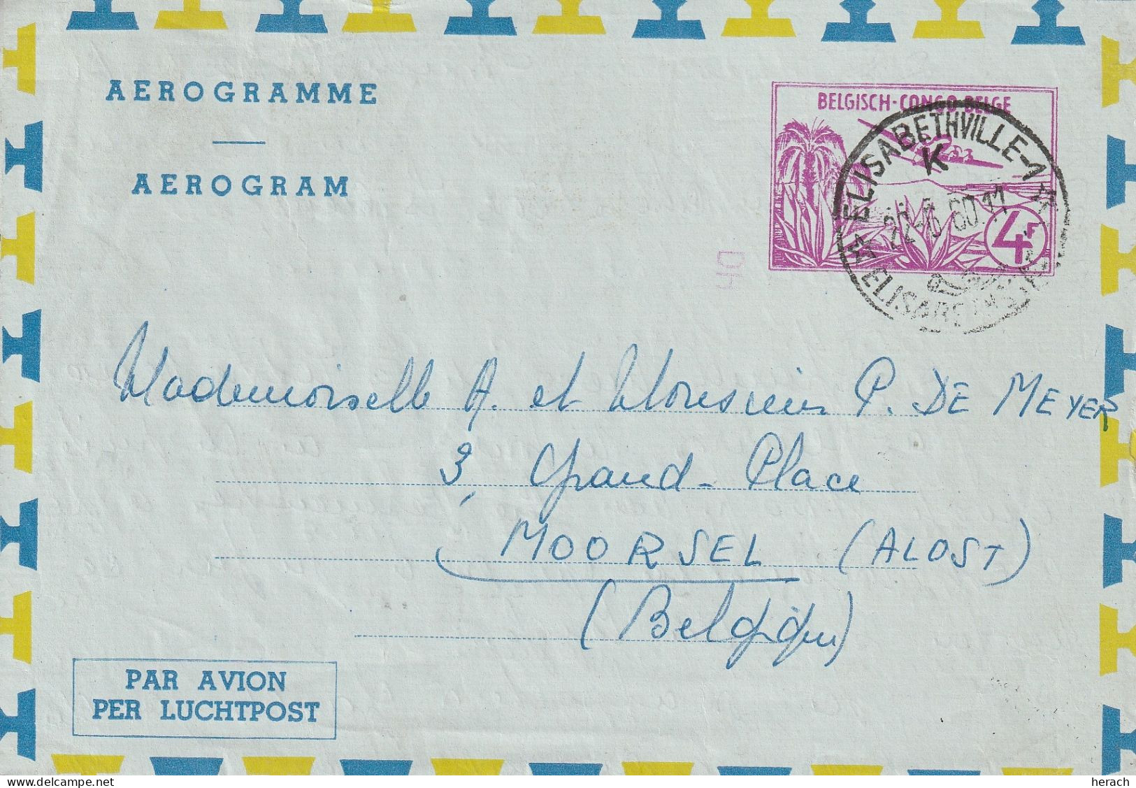 Congo Belge Aérogramme Elisabethville Pour La Belgique 1960 - Lettres & Documents