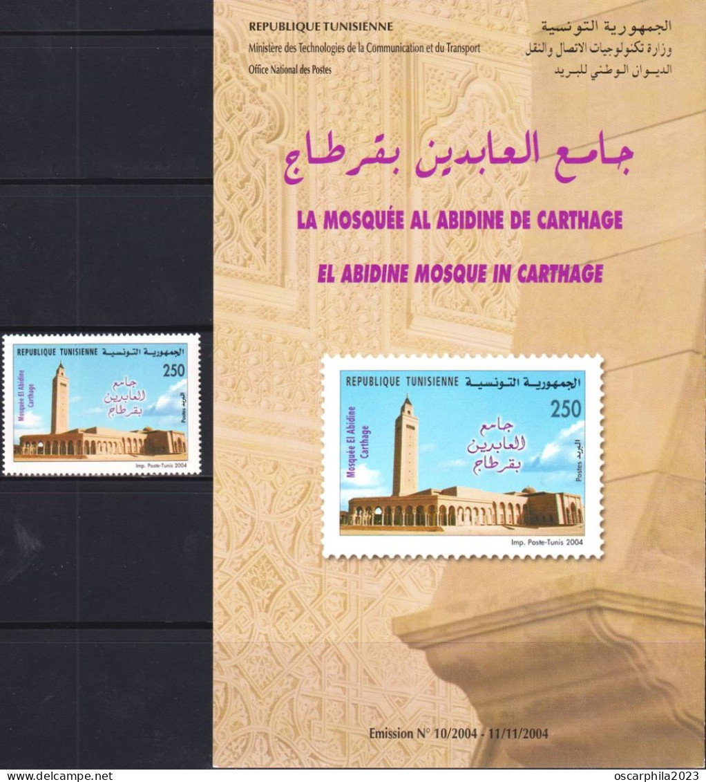 2004 -Tunisie/ Y&T 1525 - Mosquée El Abidine De Carthage  - -/ MNH*****  + Prospectus - Mosques & Synagogues