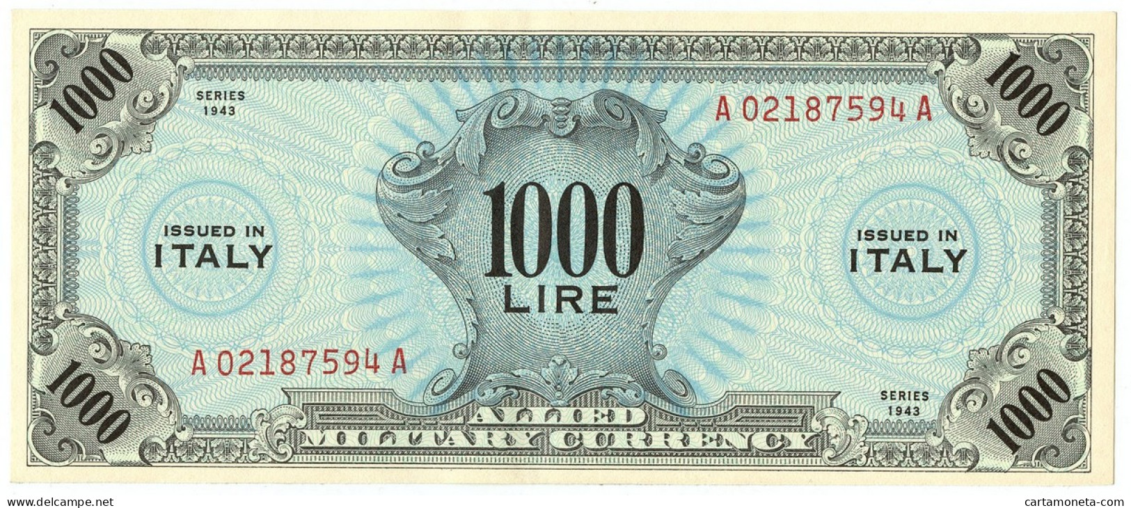 1000 LIRE OCCUPAZIONE AMERICANA IN ITALIA MONOLINGUA BEP 1943 SUP- - Occupazione Alleata Seconda Guerra Mondiale