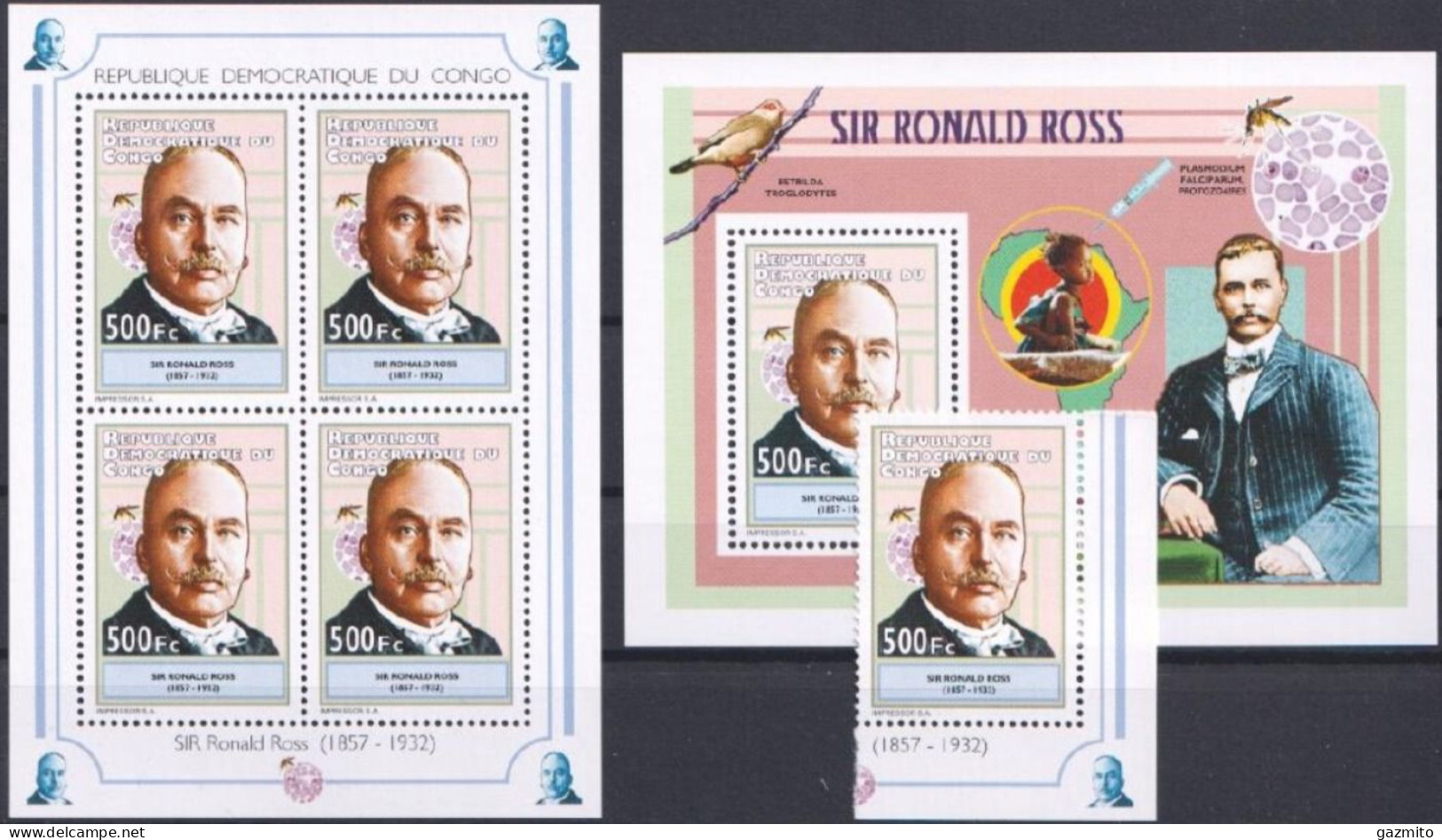 Congo Ex Zaire 2012, Medicine, Sir Roland Ross, 1vla+BF+Sheetlet - Mint/hinged