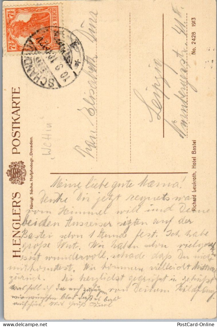 43504 - Deutschland - Bastei , Sächsische Schweiz , Tiedgenstein , Mönch , Dampfer Wettin - Gelaufen 1918 - Bastei (sächs. Schweiz)