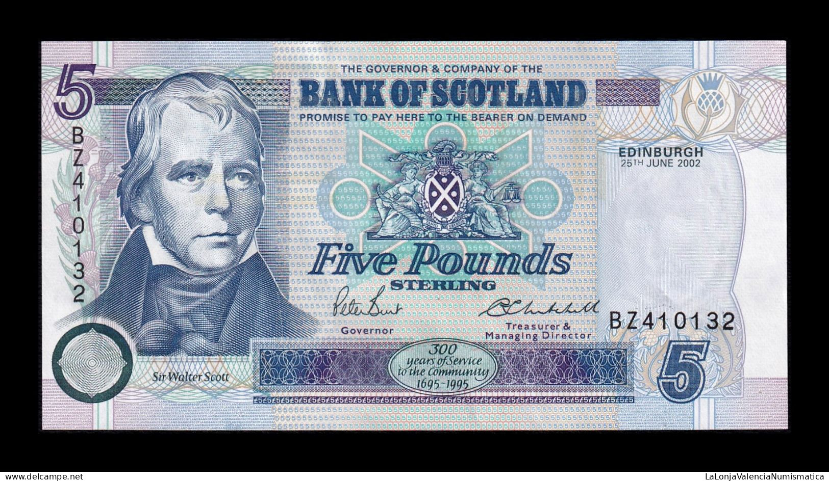 Escocia Scotland 5 Pounds Sterling 2002 Pick 119d Sc- AUnc - 5 Pond