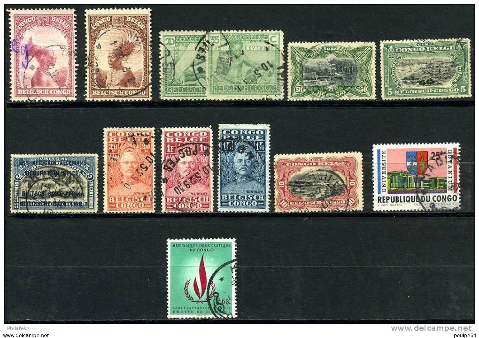 13 Timbres Du Congo Belge Et République Du Congo - Collections