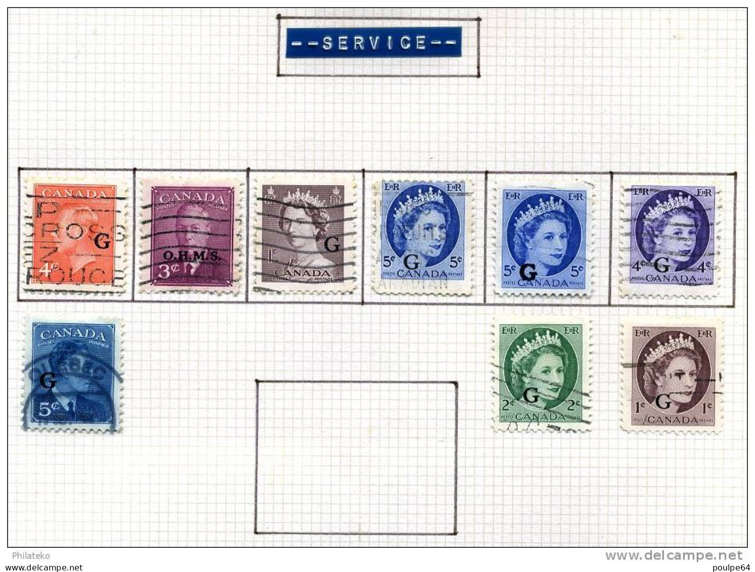 9 Timbres De Service Du Canada - Overprinted